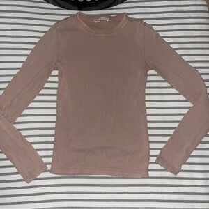 Zara Long Sleeve Ribbed Shirt Tan Medium